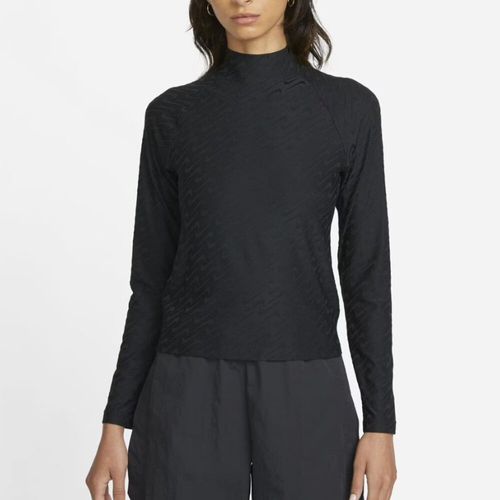 Nike Womens Sportswear Funnel Icon Clash Mock Neck Long Sleeve Top Swoosh